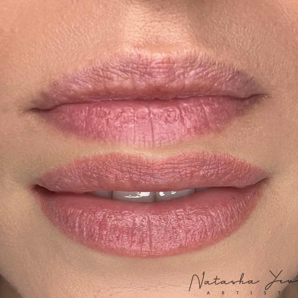 Lip blushing, before and after